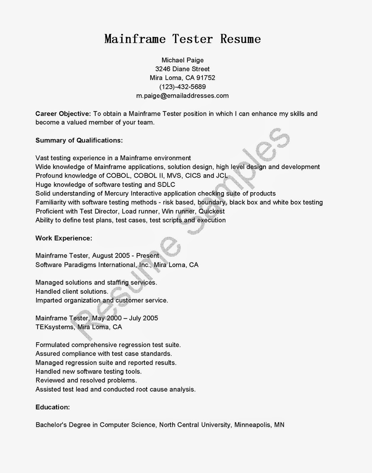 Database tester resume sample